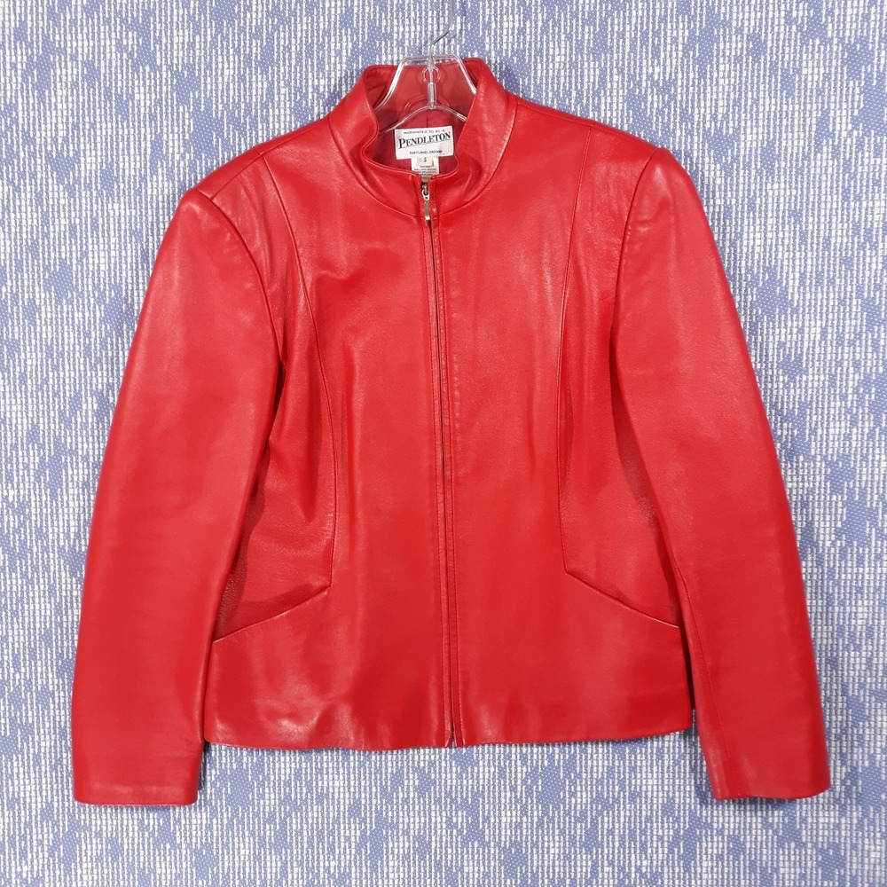 Pendleton Leather Jacket Full Zip Red Womens Size Small